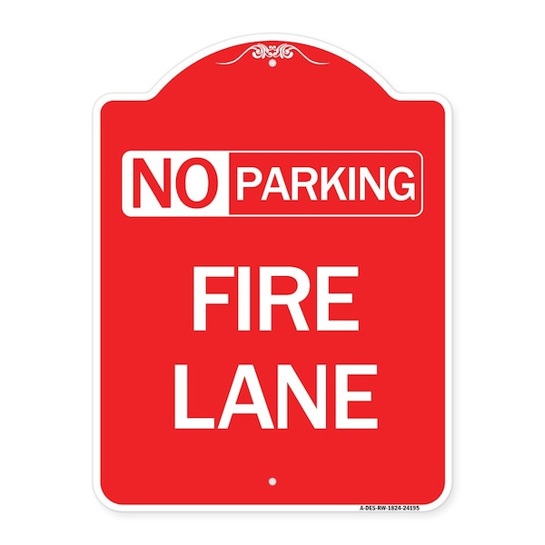 Signmission Designer Series Delaware No Parking Fire Lane, Red & White Aluminum Sign, 18" x 24", RW-1824-24195 A-DES-RW-1824-24195 - main